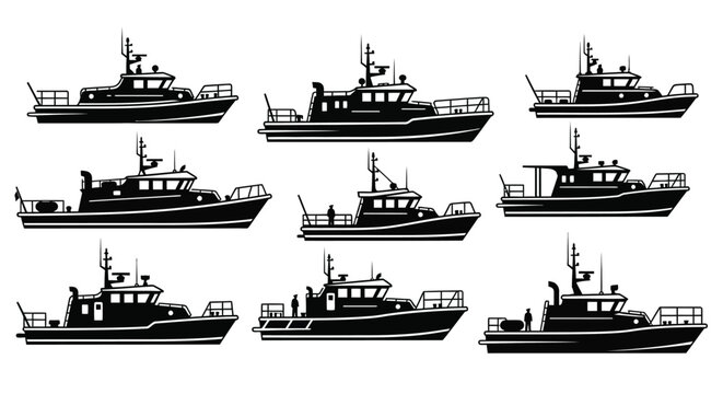 Patrol boat fleet maritime silhouette illustration