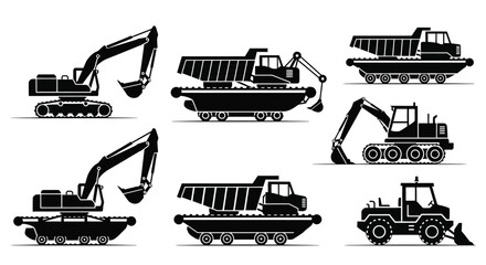 Tracked excavator dump truck silhouette illustration © Pitiyage