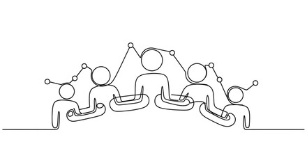 Teamwork and Growth: Continuous Line Art of Diverse People with Upward Trend