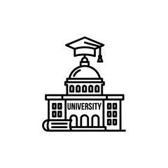 Naklejka premium Academic University Building Icon with Graduation Cap Representation