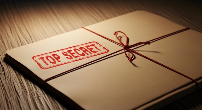 Confidential Top Secret Document File on Wooden Desk