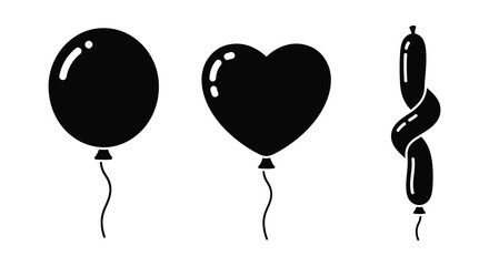 A striking arrangement of three black balloon silhouettes a circle heart and twisted shape creates a playful design high quality professional detailed modern © GDSneha02