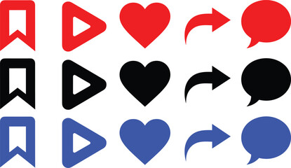 Social media interface icons set with heart like share and comment bubble for digital marketing platforms