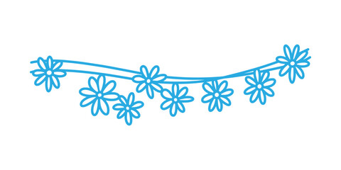Hand drawn blue flower garland vector. Wavy floral string with simple daisies. Decorative border element for spring designs, wedding invitations, and greeting cards. © LENNAMATS