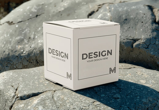 Square Box On Rock Mockup