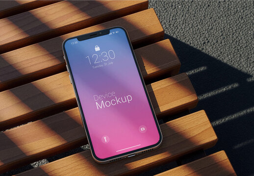 Smartphone Mockup On Wooden Bench