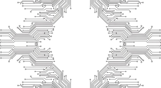  Abstract Circuit Board Background - Symmetrical Technology Pattern with Central Empty Space for Design on White Background