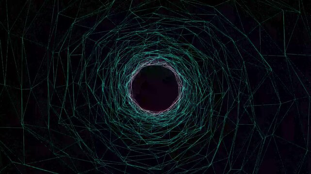 Cinematic gold plexus animation, abstract shining wireframe vortex, futuristic digital tunnel movement, professional motion graphics overlay for digital video creators. 4k video