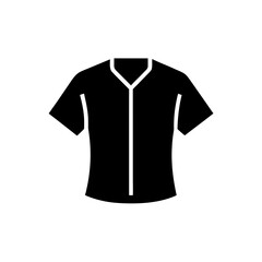 Black short-sleeved button-up shirt with v-neck collar and front placket