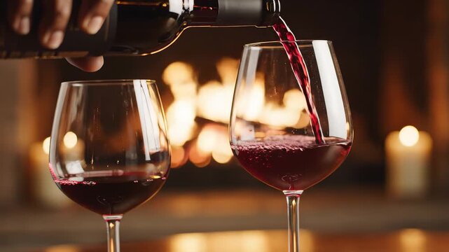 Red wine being poured into glasses