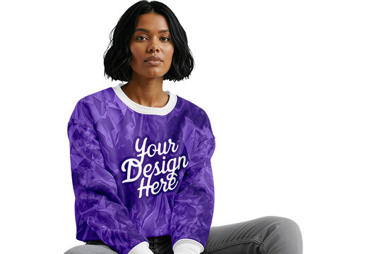 A Young Black Woman Wearing An Oversize Sweatshirt Mockup
