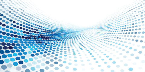 Fototapeta premium Abstract blue and green halftone background featuring a digital wave pattern with dotted lines and circular texture elements for a modern business technology wallpaper design
