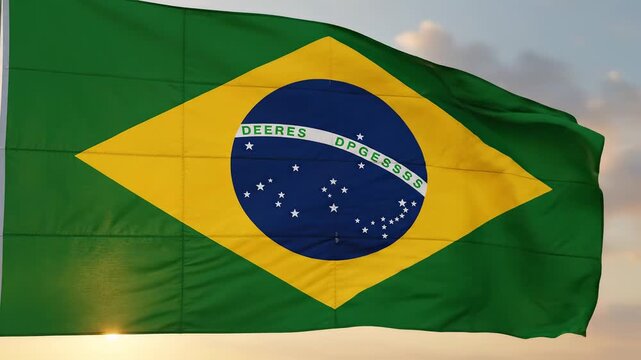 Brazilian flag waving in the sky