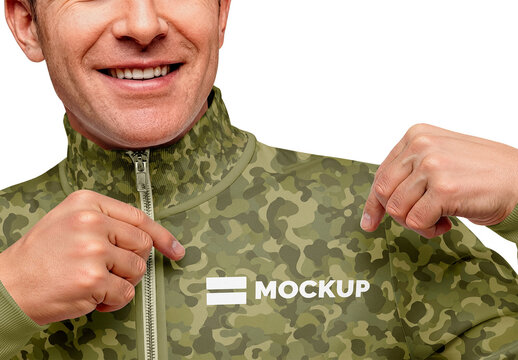 Close Up Man Zipped Sweatshirt Jacket Mockup
