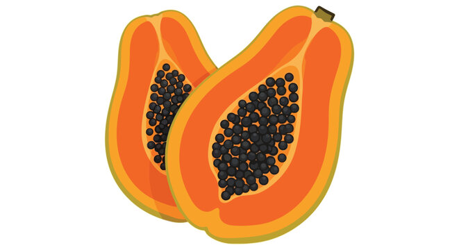 A vibrant illustration of two papaya halves displaying black seeds presented in a distinct silhouette high quality professional detailed modern elegant