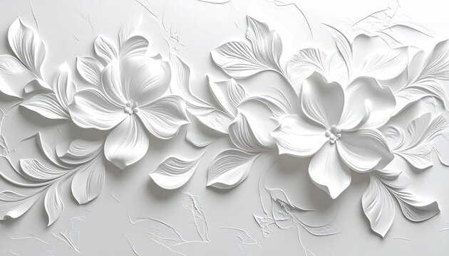 White Floral Carvings on Gray Background.