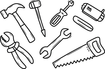 Hand drawn tools for DIY and construction work