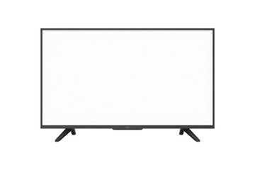 Modern flat screen television display set on stand, isolated on transparent background