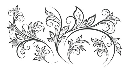 Intricate black and white floral design with ornate swirls and leaves.