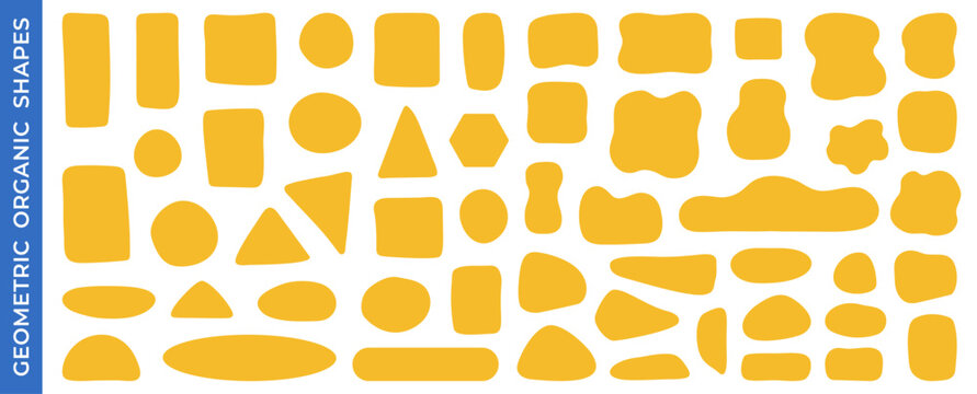 Large set of abstract organic and geometric liquid shapes. Random wavy ovals, fluid flat forms, curvy elements, labels, stickers, rounded rectangles.
