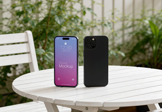 Smartphone Garden Wooden Table Mockup
