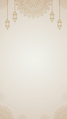 Islamic Ramadan Kareem Vertical Background with Gold Mandala Ornaments Lanterns and Elegant Copy Space