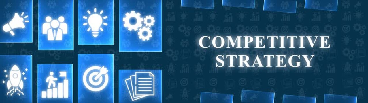 Competitive Strategy Concept with Icons and Text on a Blue Gradient Background image photo