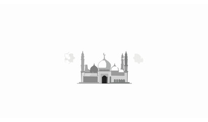 Fototapeta premium Eid Mubarak Mosque in Ornamental Frame with Crescent Moon and Lantern Islamic Greeting Card Vector
