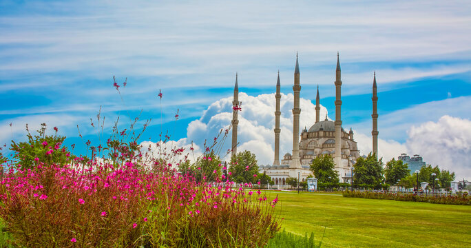 Adana / Turkey, Sabanci Central mosque view. Travel concept photo.