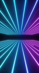 Fototapeta premium Seamless abstract digital background featuring endless glowing blue and purple stripes moving forward into a vanishing point, transition, futuristic, infinite