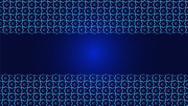An intricate geometric pattern design with a recurring star-like motif placed on a brilliant purple background.