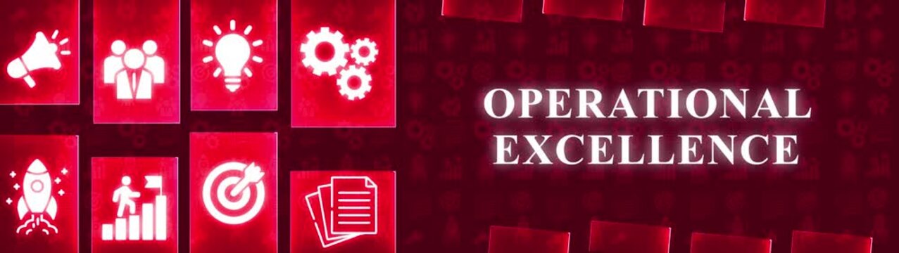Operational Excellence Concept with Icons and Text on Red Background image photo