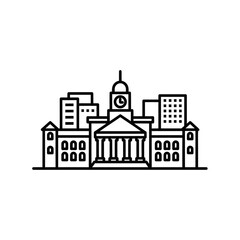 Fototapeta premium Minimalist City Hall Illustration with Classic Architecture and Skyline