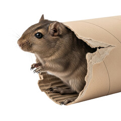 Rodent Emerging From Cardboard Tube