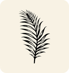 Obraz premium Palm leaf silhouette on a plain background. Tropical botanical vector perfect for eco-friendly designs, organic branding, nature posters, slow lifestyle themes, wall art.