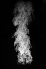 White gas steam smoke on black background. Figured smoke on a dark background. Abstract smoke background, design element, for overlay on pictures