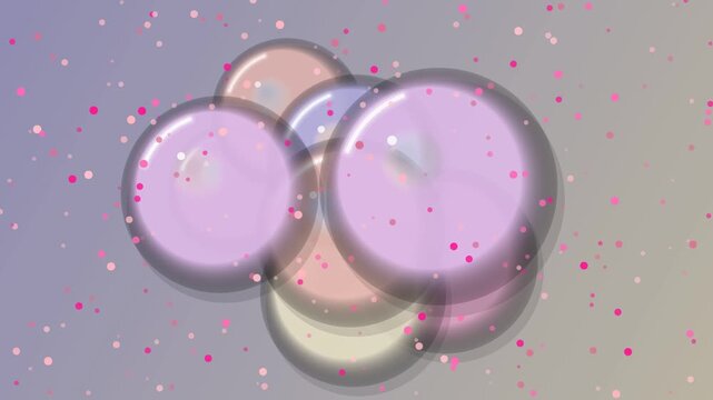 A vector illustration featuring two pink hearts on a purple and pink background with light bubbles and liquid glass design