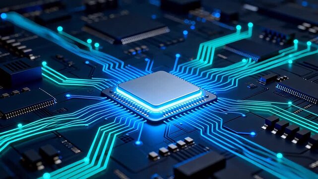 Closeup of a glowing circuit board