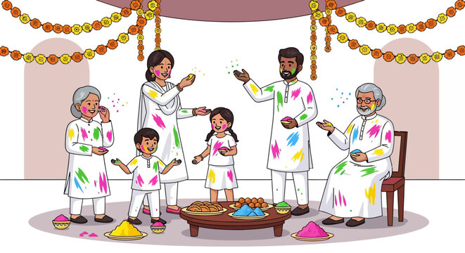 Joyful Family Holi Gulal Celebration