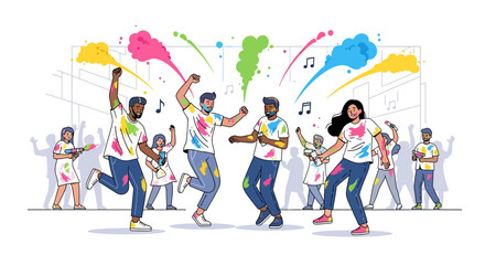 Fototapeta premium Joyful Friends Dancing Holi Celebration