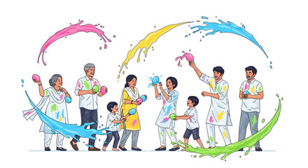 Fototapeta premium Multi Generational Indian Family Holi Water Fight