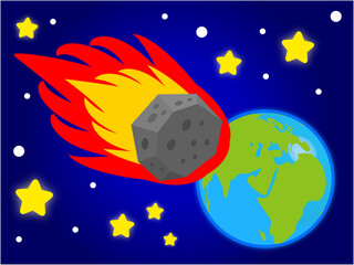 宇宙と隕石が衝突する地球のイラスト素材 © kiko
