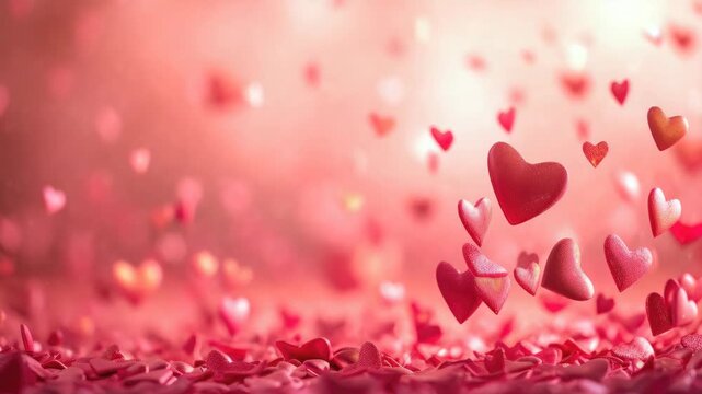 A romantic with a multitude of pink and red hearts floating in the air against a blurred background. The concept is perfect for Valentine's Day, love, romance, and celebration themes.
