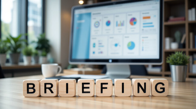 Briefing meeting agenda for team status update and performance review, management message for project progress, KPI results and next steps aligned for quarterly planning session notes