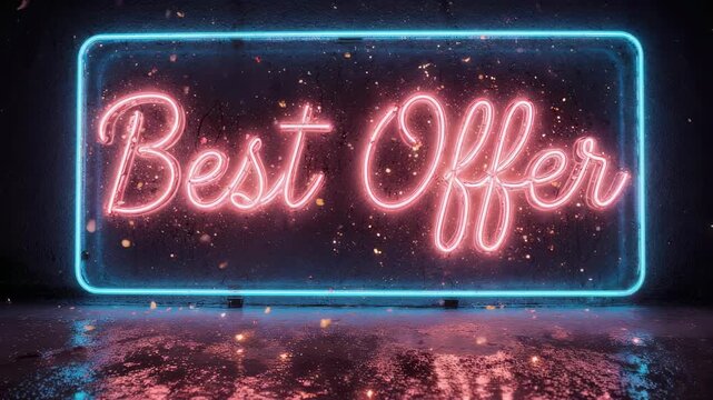 Neon Best Offer Sign with Reflection.