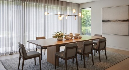 Elegant Dining Room with Modern Chandelier and Comfortable Seating
