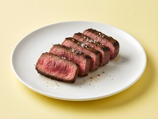 Sliced Beef Steak Cooked Medium Rare with Salt and Pepper