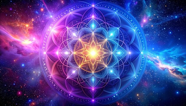 Vibrant Sacred Geometry Pattern with Stars.