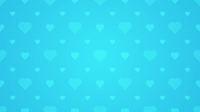 Seamless looping animation of blue heart pattern background with minimalist flat design and soft radial gradient