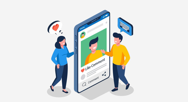 Social media interaction concept: people with smartphone